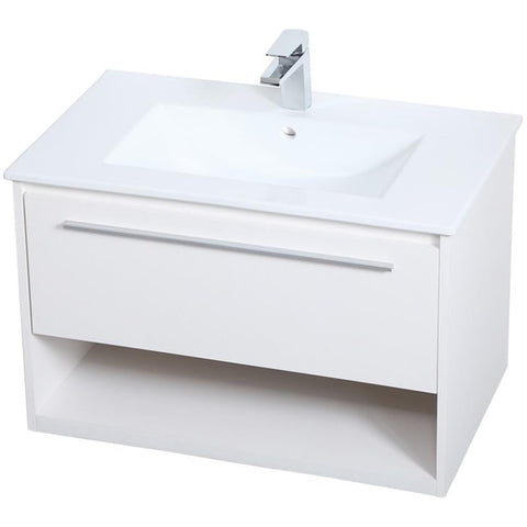 Elegant Decor Kasper 30" Single Porcelain Top Floating Bathroom Vanity in White