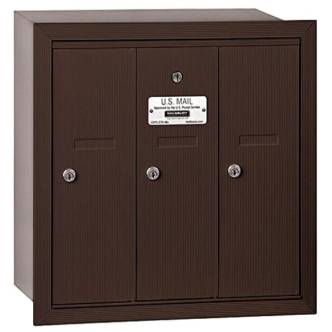 Salsbury Industries 3503ZRP Recessed Mounted Vertical Mailbox with Master Commercial Lock, Private Access and 3 Doors, Bronze