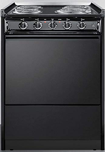 Summit Appliance TEM610CR 24" Wide Slide-in Electric Range in Black with Lower Storage Compartment, Indicator Lights, Broiler Pan, Chrome Drip Pans, Recessed Oven Door, Push-to-turn Burner Knobs