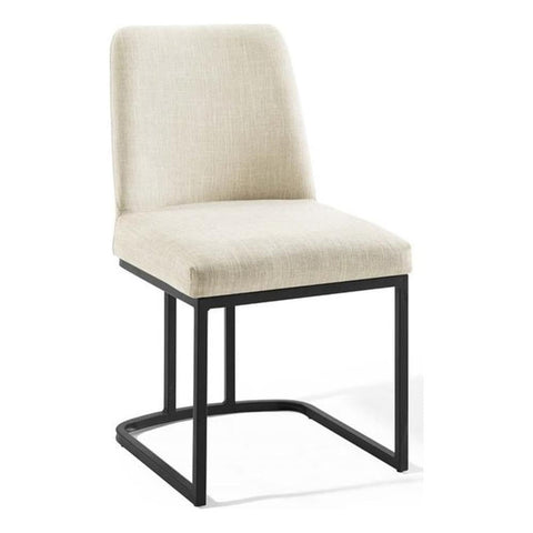 Modway Amplify Sled Base Upholstered Fabric Dining Side Chair, Black Beige 22 x 19 x 32