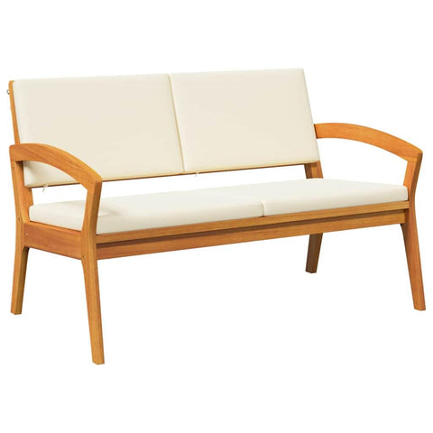 vidaXL Cream White Outdoor Garden Bench with Cushions for Two | Solid Acacia Wood Furniture Versatile Indoor and Outdoor Seating Contemporary Design Relaxation Dining Patio Person Durable Wooden