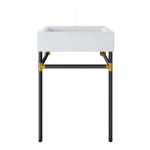 Modway Redeem 24" Wall-Mount Stainless Steel Bathroom Vanity in Black/White