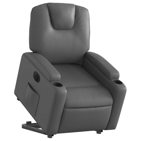 vidaXL Electric Power Lift Recliner Chair - Gray Faux Leather, Motorized Reclining Armchair with Cup Holders & Side Pocket for Elderly