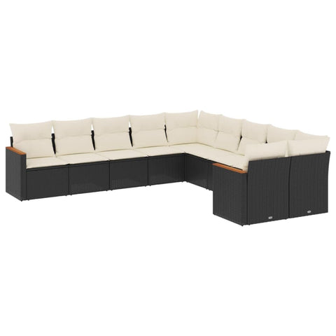 vidaXL Patio Sofa Set with Cushions 10 Piece, Outdoor Conversation Set, Sectional Sofa for Balcony Garden, Modern Style, Black Poly Rattan