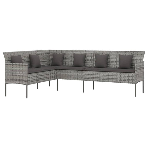 vidaXL L Shaped Garden Sofa with Cushions Grey PE Rattan Modular Outdoor Sectional Seating for 6 People Comfortable and Durable Weather Resistant Balcony Patio Furniture Couch Seater