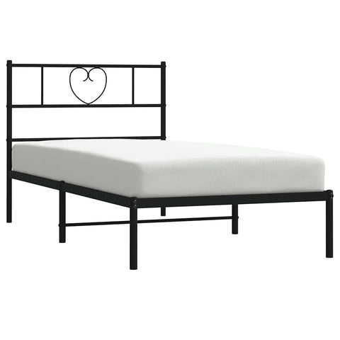 vidaXL Twin Metal Bed Frame with Headboard and Stable Slats, Under Bed Storage Space, Sturdy Steel Construction and Easy Assembly, Minimalist Style, Black, 12'' High, Without Mattress
