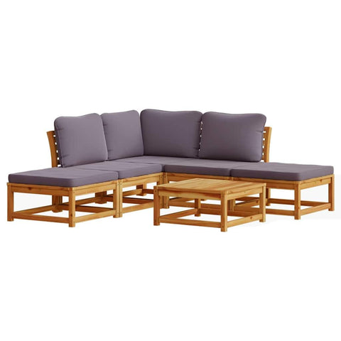 vidaXL Patio Lounge Set with Cushions - 6 Piece Outdoor Garden Furniture - Solid Acacia Wood, Modular Design, Dark Gray Cushions, Slatted Design