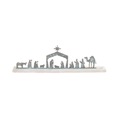 GwG Outlet Metal Nativity On A Wooden Stand CGU2383