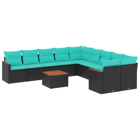 vidaXL Patio Sofa Set with Cushions 11 Piece, Outdoor Conversation Set with Storage, Patio Furniture Set, Modern Style, Black Poly Rattan