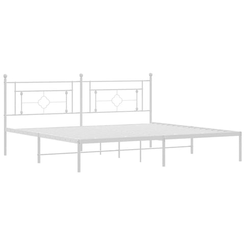 vidaXL 12'' King Metal Bed Frames with Headboard, Platform Bed Frame with Strong Metal Slats Support, Under Bed Storage, Noise Free, White, Without Mattress