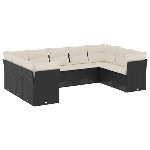 vidaXL Patio Sofa Set with Cushions 9 Piece, Outdoor Conversation Set, Sectional Sofa for Balcony Garden, Modern Style, Black Poly Rattan