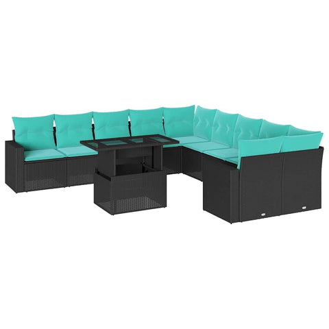 vidaXL 11 Piece Garden Sofa Set with Cushions Black Poly Rattan