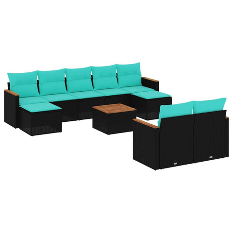 vidaXL Patio Sofa Set with Cushions 10 Piece, Outdoor Conversation Set with Storage, Patio Furniture Set, Modern Style, Black Poly Rattan