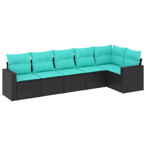 vidaXL Patio Sofa Set with Cushions 6 Piece, Outdoor Conversation Set, Sectional Sofa for Balcony Garden, Patio Furniture, Black Poly Rattan