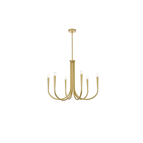 Living District Layne 30" 6-Light Transitional Metal Chandelier in Brass