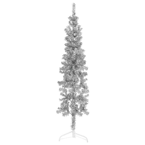 vidaXL PVC Steel Slim Artificial Half Christmas Tree in Silver
