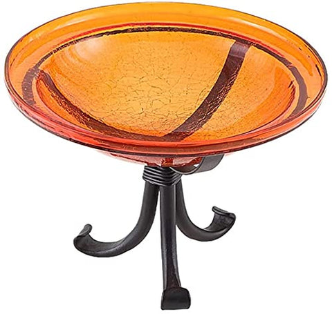 Oakestry CGB-06M-TR 12 Inch Mandarin Crackle Tripod Stand Bracket Birdbath