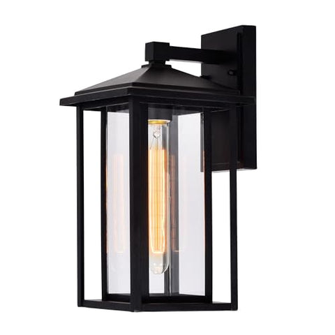 CWI Lighting Oakwood 1 Light Glass Outdoor Hanging Lantern Pendant in Black