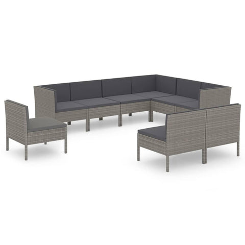 vidaXL Garden Lounge Set 9 Piece, Sectional Sofa for Outdoor, Couch with Cushions, Patio Lounge Set, Farmhouse Modern, Poly Rattan Gray