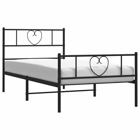 vidaXL Twin Metal Bed Frame with Headboard and Footboard, Under Bed Storage Space, Sturdy Steel Construction and Easy Assembly, Minimalist Style, Black, 12'' High, Without Mattress