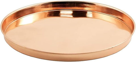 Oakestry TRY-R12 12-Inch Copper Serving Tray Round Edge Multipurpose Decorative Platter for Food Drinks Ottoman Centerpiece Durable Metal Construction Elegant Home Kitchen Bar Decor