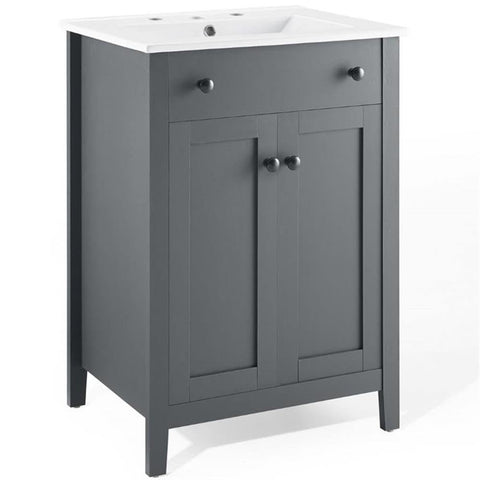 Modway Nantucket Bathroom Vanity Cabinet, 24" with White Sink, Gray