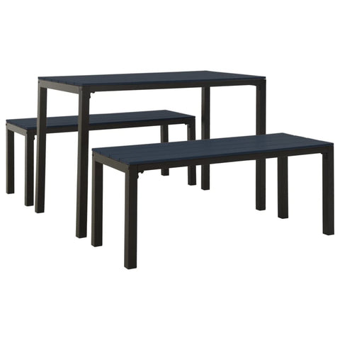 vidaXL Patio Dining Set - 3 Piece Outdoor Furniture Set with Steel and WPC Constructions, Weather-Resistant - Includes Table and 2 Benches - Black