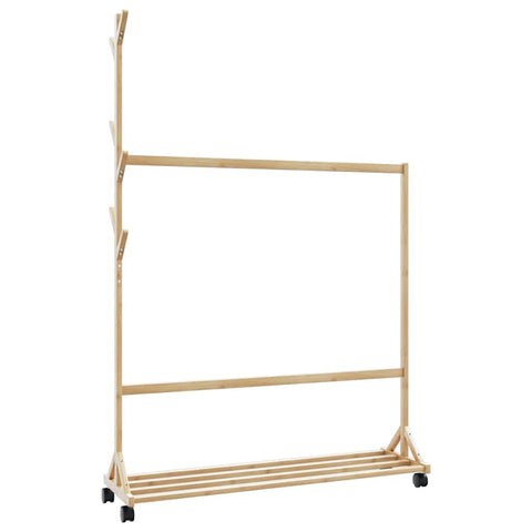 vidaXL Clothes Rack - Bamboo Coat Rack/Wardrobe Stand - Brown - 39.4"x13.8"x61.8" - Rotating Wheels/Brakes/Ample Storage/Hooks - Bedroom/Dressing Room/Hallway
