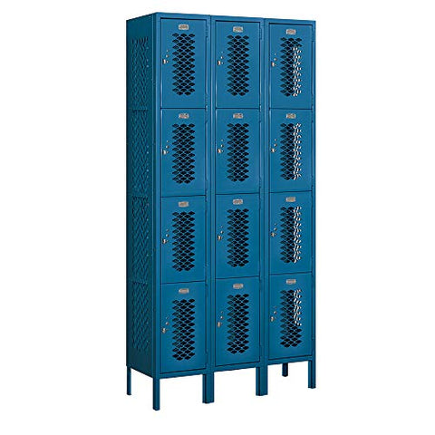 Salsbury Industries 74362BL-A 12" Four Tier Vented, 3 Wide x 6 Feet High x 12 Inches Deep, Assembled Metal Locker, Blue