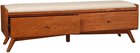 Alpine Furniture Flynn Mid Century Bench, 59" W x 15" D x 18.5" H, Acorn