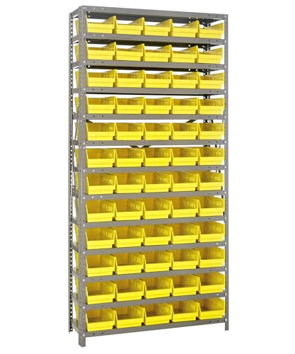 Quantum Storage Systems 1275-102YL Steel Shelving Unit with 4" Shelf Bins, 12" D x 36" W x 75" H, Yellow