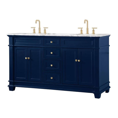 Elegant Decor Wesley 60" Steel and Solid Wood Double Bathroom Vanity Set in Blue