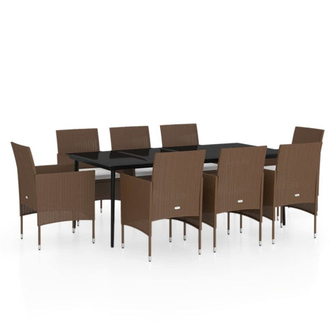 vidaXL 7-Piece Patio Dining Set - Weather- Outdoor Furniture with PE Rattan, Powder-Coated Steel Frames, Tempered Glass Tabletop - Brown and Black, Includes Cushions