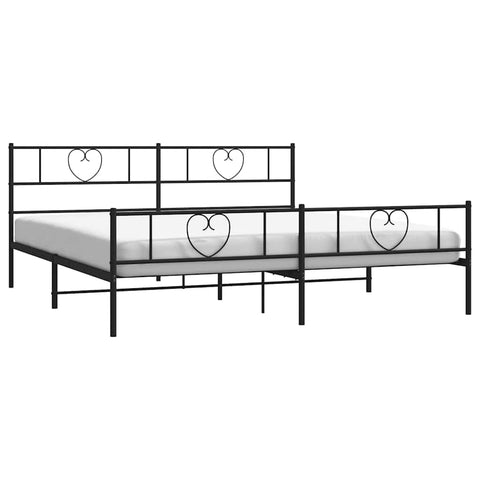 vidaXL Califonia King Metal Bed Frame with Headboard and Footboard, Under Bed Storage Space, Sturdy Steel Construction and Easy Assembly, Minimalist Style, Black, 12'' High, Without Mattress
