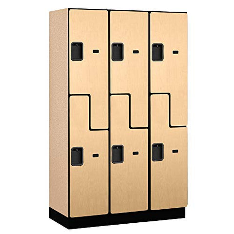 15 Inch Wide Double Tier Feet S Feet Style Designer Wood Locker - 3 Wide - 6 Feet High - 18 Inches Deep - Maple