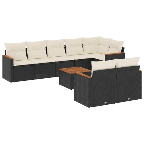 vidaXL Patio Sofa Set with Cushions 9 Piece, Outdoor Conversation Set with Storage, Patio Furniture Set, Modern Style, Black Poly Rattan