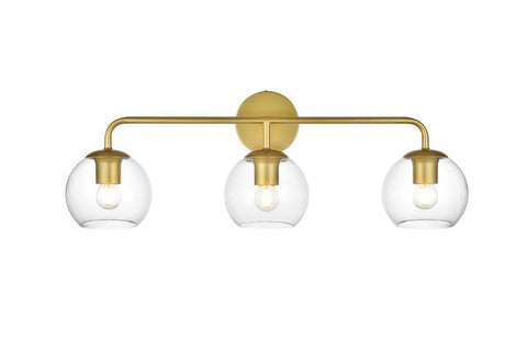 Living District Genesis 3-Light Iron & Glass Bath Sconce in Brass/Clear