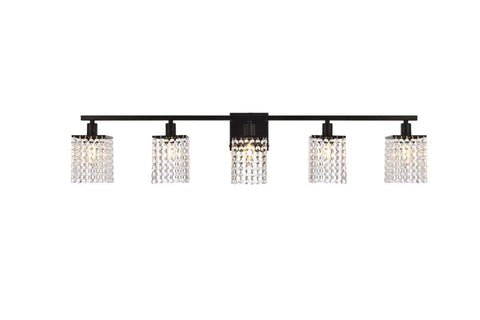Living District Phineas Mid-Century Modern 5 Lights Entryway and Bathroom Wall Sconce in Black with Clear Crystals