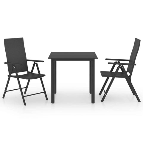 vidaXL Weather- 3 Piece Patio Dining Set - PE Rattan Chairs with Adjustable Backrests - Aluminum Glass Top Table - Lightweight, Sturdy Outdoor Furniture Set - Ideal for Garden, Patio, Terrace