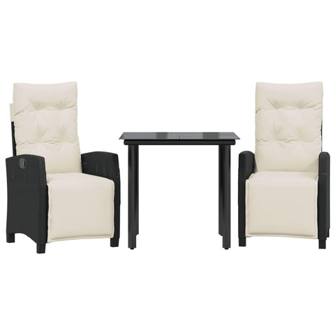 vidaXL Garden Dining Set 3-Piece Garden Furniture Set Table with 2 Chairs, Garden Set with Cushions, Patio Dining Set, Black Poly Rattan