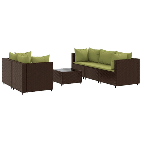 vidaXL 6 Piece Patio Lounge Set with Cushions - Brown Poly Rattan Outdoor Furniture - Modular Garden Sofa Set with Coffee Table