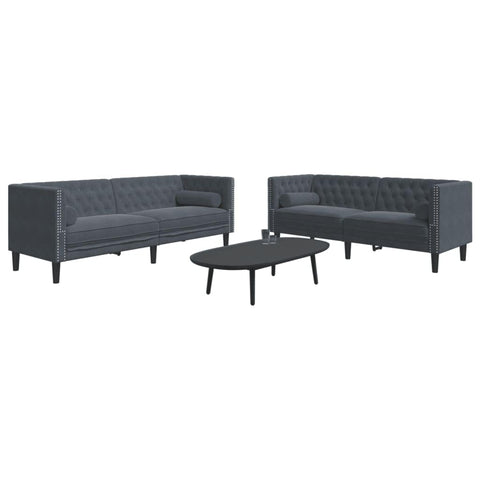vidaXL Dark Gray Velvet Chesterfield Sofa Setâ€”2-Piece with Bolsters, Button-Tufted, Padded Seats, Wooden Frame