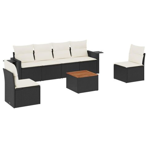 vidaXL Patio Sofa Set with Cushions 7 Piece, Outdoor Conversation Set, Sectional Sofa for Balcony Garden, Patio Furniture, Black Poly Rattan