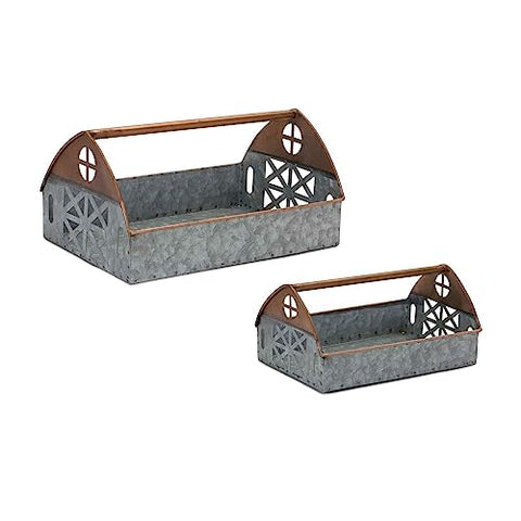 Galvanized Metal Barn Caddy Tray (Set of 2)