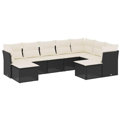 vidaXL Patio Sofa Set with Cushions 9 Piece, Outdoor Conversation Set with Storage, Patio Furniture Set, Modern Style, Black Poly Rattan