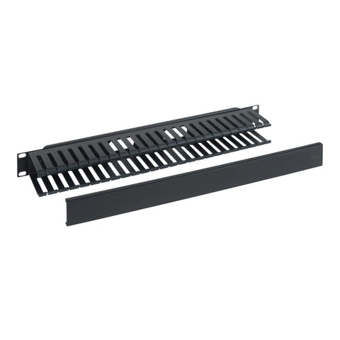 ICC 1U Finger Duct Cable Manager Panel with Cover, Plastic with Metal Back Frame, 3" Depth, Horizontal Cable Management, Rackmount for 19” Network Racks, Black, Single Pack
