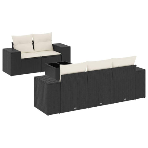 vidaXL 6 Piece Modular Garden Sofa Set with Cushions Black Poly Rattan Furniture Removable Covers Weather Resistant Suitable for Outdoor Use Comfortable Lounge and Terrace Sectional Patio Seating