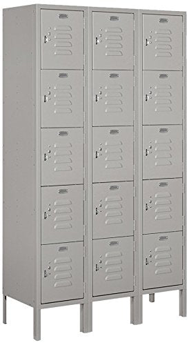 12 Inch Wide Five Tier Box Style Standard Metal Locker - 3 Wide - 5 Feet High - 12 Inches Deep - Gray - Unassembled