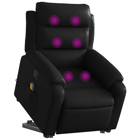 vidaXL Black Faux Leather Power Lift Massage Recliner Chair - Motorized Armchair with Vibration, Manual Recline, and Side Pocket