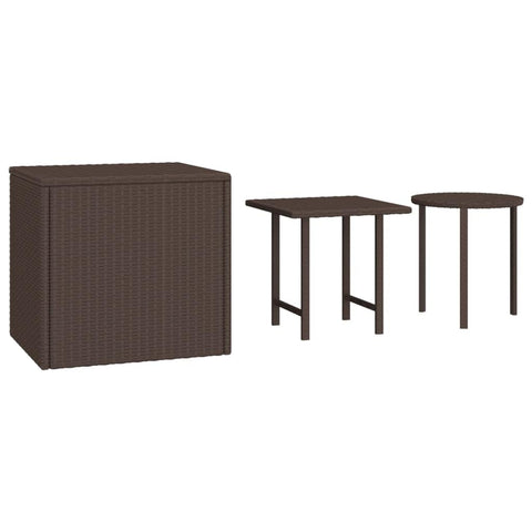 vidaXL Patio Side Tables Set of 3 â€“ Brown Poly Rattan with Steel Frame â€“ Garden, Outdoor, Backyard, Terrace Furniture â€“ 19.7x19.7x18.1, 15.7x15.7x15.7, 15.7Dia Inches Tables for Drinks and Decor